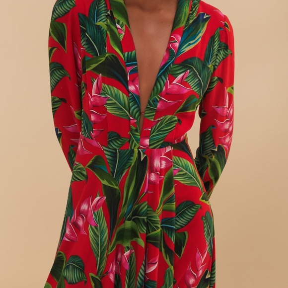 Farm Rio Red Dream Garden Long Sleeve Maxi Dress - Picture 5 of 9